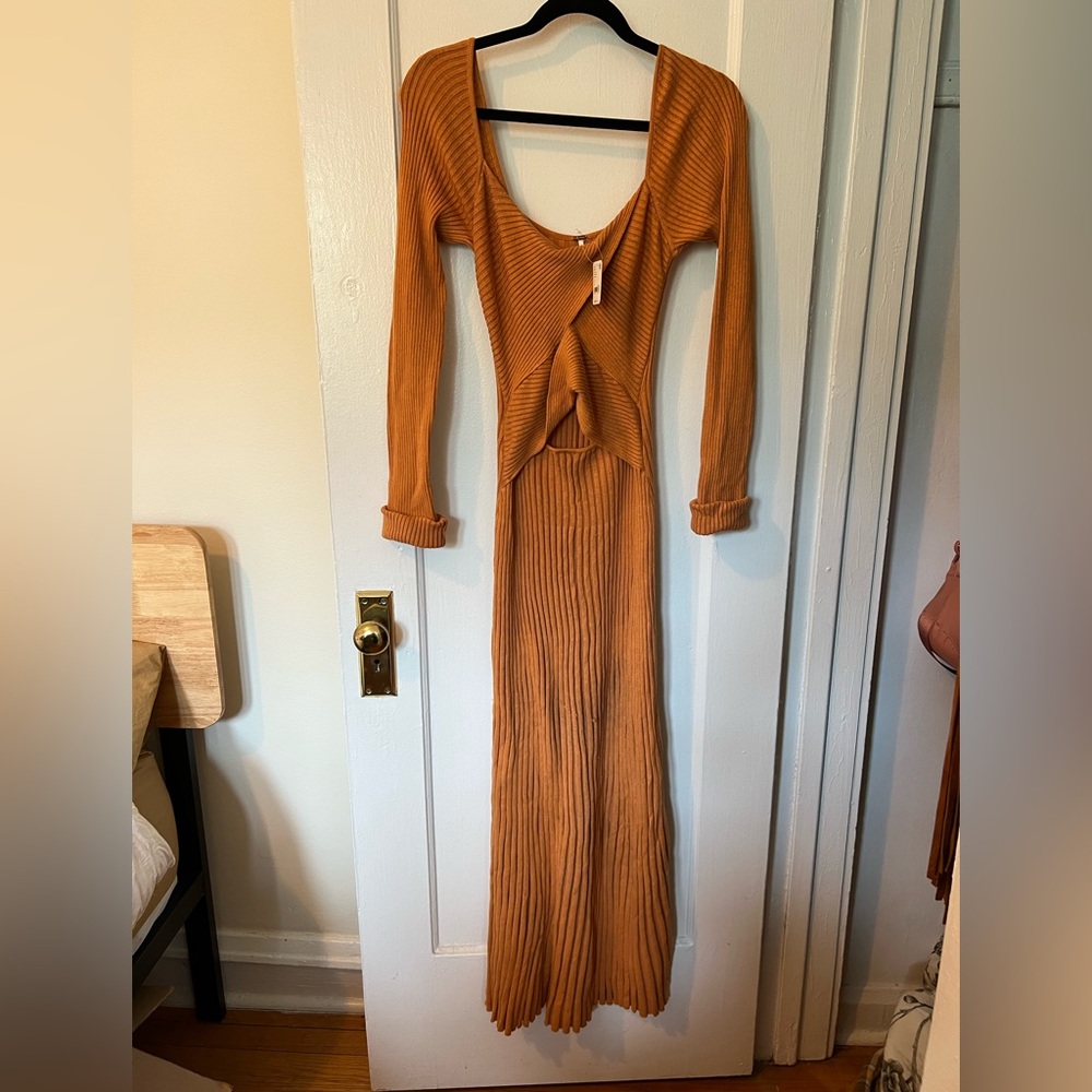 Free People Orange Large cutout sweater maxi dress